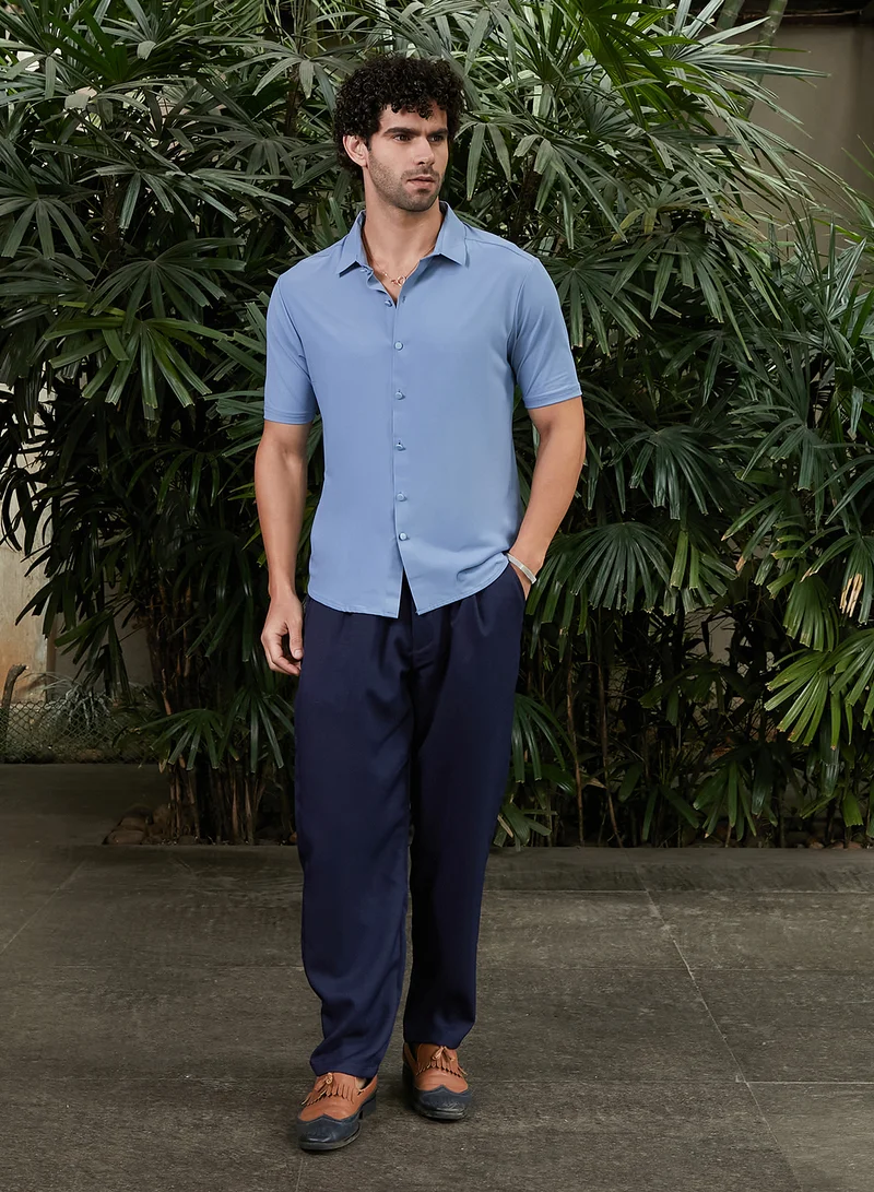 كامبوس سوترا Men's Cornflower Blue Seamless Solid Shirt