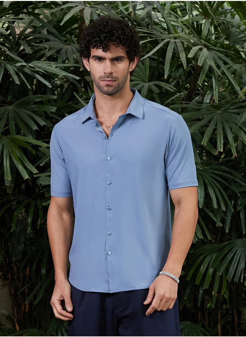 كامبوس سوترا Men's Cornflower Blue Seamless Solid Shirt