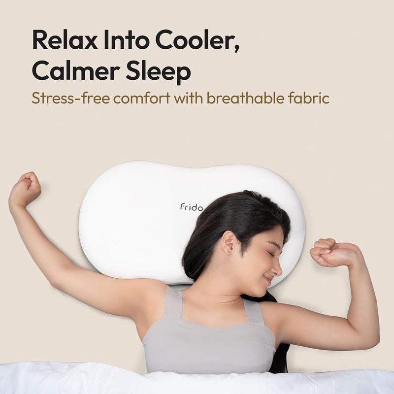 Frido وسادة العناق | قابلة للتنفس وناعمة للغاية من رغوة الذاكرة | دعم النوم للبالغين | أفضل وسادة للعناق للذين ينامون على الجانب والسفر | مضادة للتجعد وصديقة للبشرة – أبيض ثلجي - Image 5