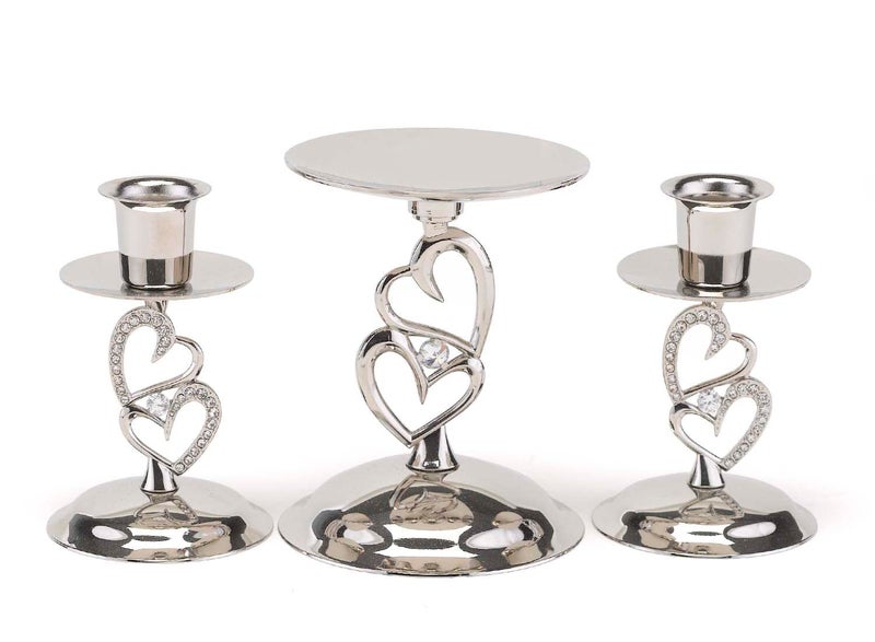 Hortense B. Hewitt Sparkling Love Set Candle Stands, 4-Inch, Nickel-Plated, 3 Count - Image 1