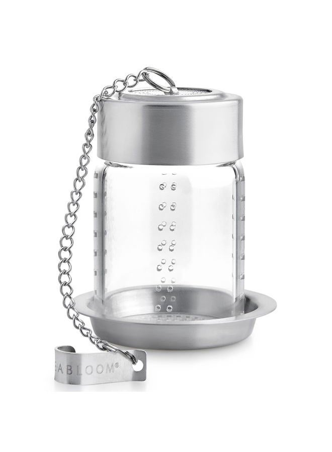 Teabloom Puresteep Glass Tea Infuser with Lid & Drip Tray – Borosilicate Glass Loose Leaf Steeper with Stainless Steel Chain – Non-Toxic – Small or Large Size - Image 1