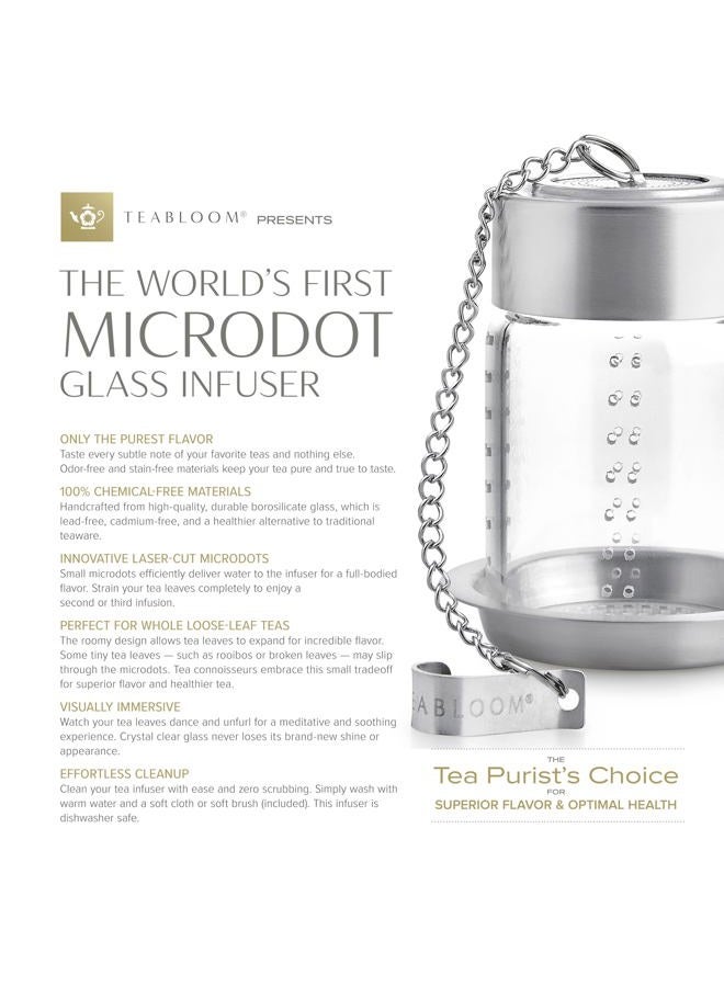 Teabloom Puresteep Glass Tea Infuser with Lid & Drip Tray – Borosilicate Glass Loose Leaf Steeper with Stainless Steel Chain – Non-Toxic – Small or Large Size - Image 3