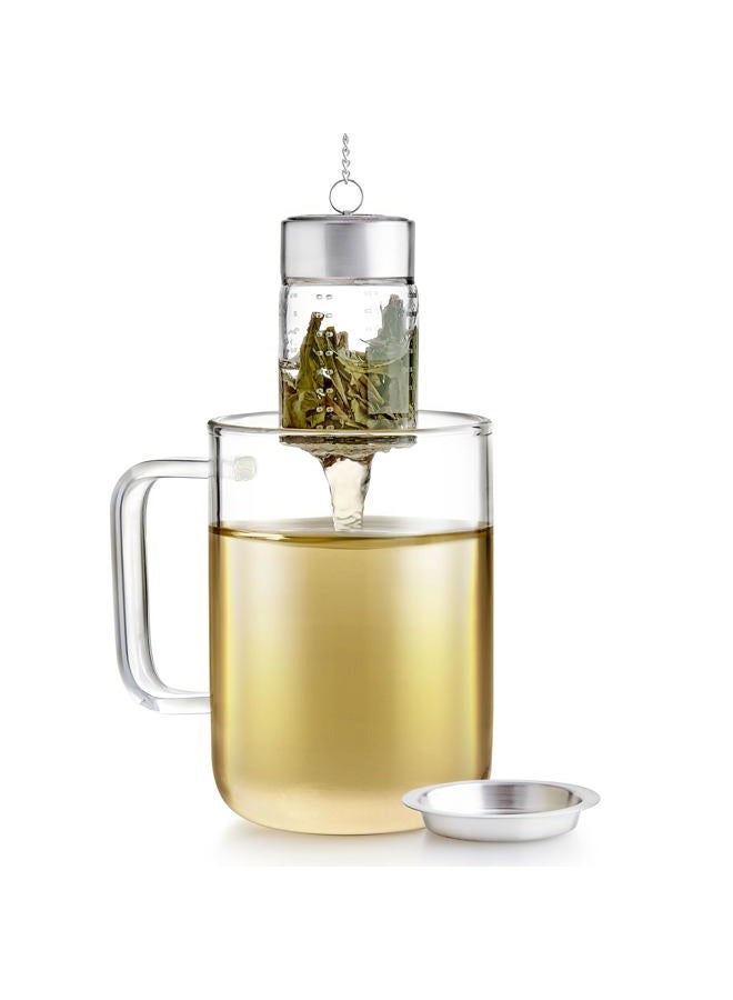 Teabloom Puresteep Glass Tea Infuser with Lid & Drip Tray – Borosilicate Glass Loose Leaf Steeper with Stainless Steel Chain – Non-Toxic – Small or Large Size - Image 2