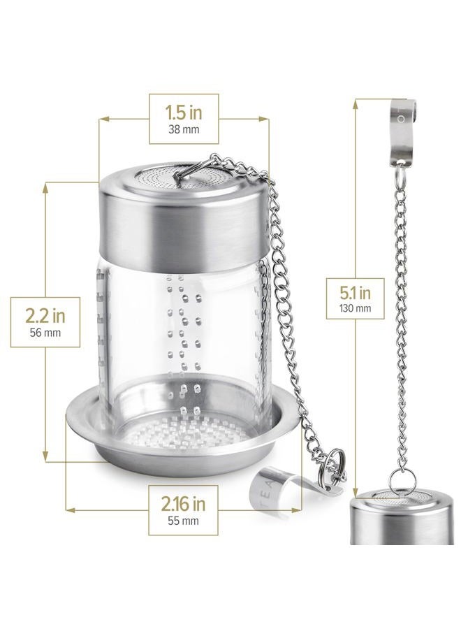 Teabloom Puresteep Glass Tea Infuser with Lid & Drip Tray – Borosilicate Glass Loose Leaf Steeper with Stainless Steel Chain – Non-Toxic – Small or Large Size - Image 4