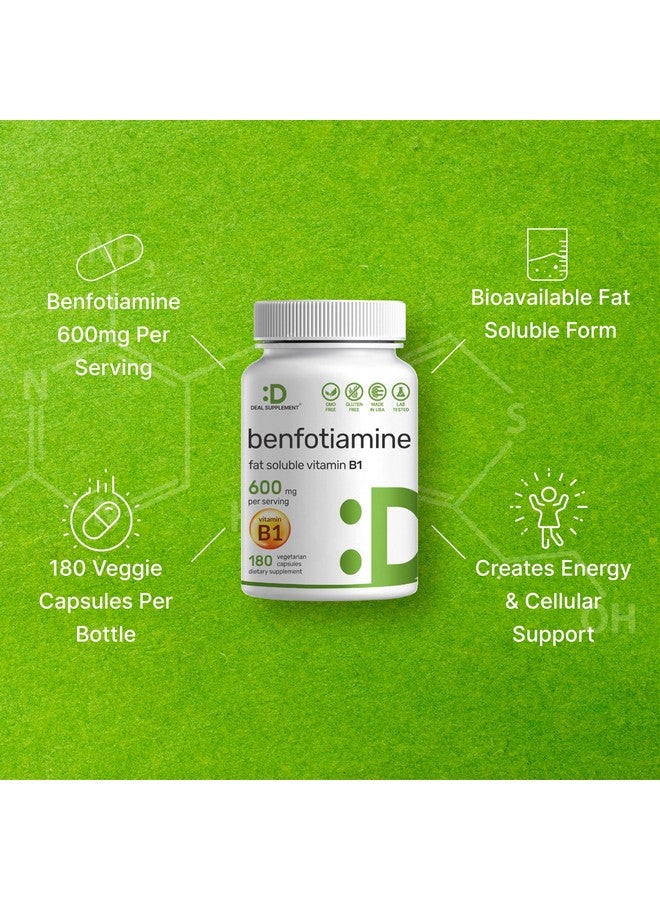 DEAL SUPPLEMENT Benfotiamine 600mg Per Serving, 180 Veggie Capsules (300mg Per Cap) - Fat Soluble Vitamin B1 Thiamine Supplement - 3rd Party Tested, Vegan, Non-GMO, Gluten Free - Image 4