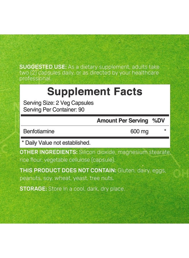 DEAL SUPPLEMENT Benfotiamine 600mg Per Serving, 180 Veggie Capsules (300mg Per Cap) - Fat Soluble Vitamin B1 Thiamine Supplement - 3rd Party Tested, Vegan, Non-GMO, Gluten Free - Image 2