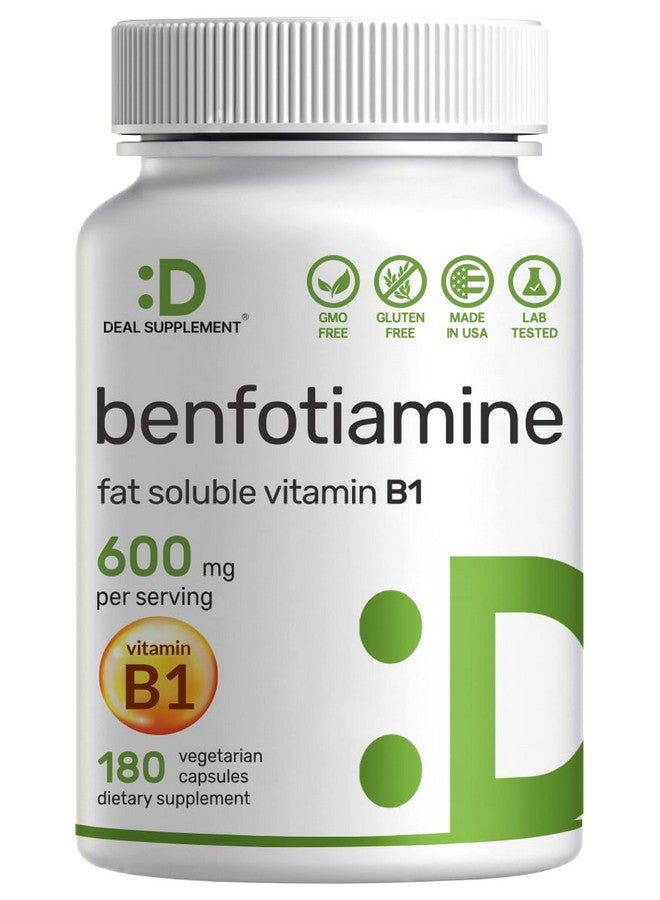 DEAL SUPPLEMENT Benfotiamine 600mg Per Serving, 180 Veggie Capsules (300mg Per Cap) - Fat Soluble Vitamin B1 Thiamine Supplement - 3rd Party Tested, Vegan, Non-GMO, Gluten Free - Image 1