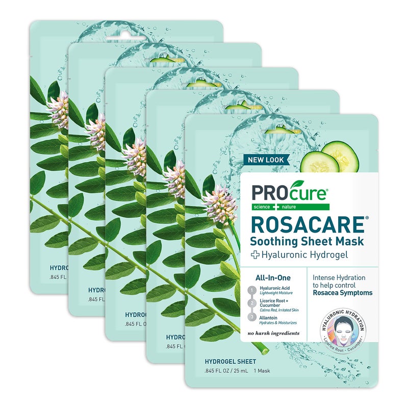 PROcure Rosacare Soothing Sheet Face Mask with Hyaluronic Hydrogel for Rosacea Symptoms 5 Masks