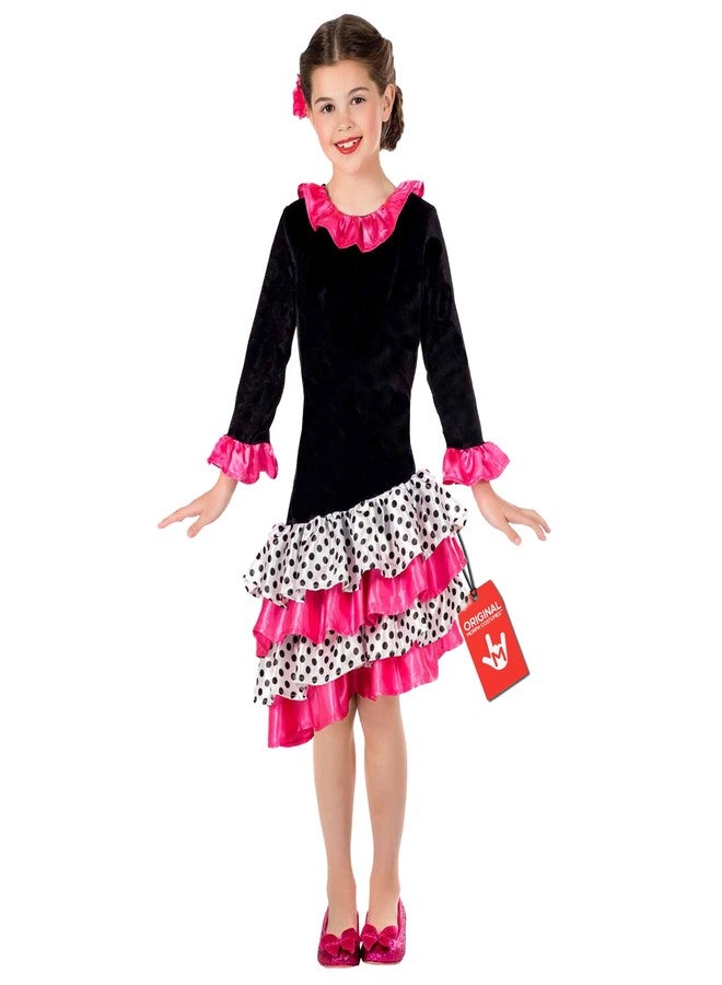 fun shack Kids Flamenco Dancer Costume Childrens Spanish Dance Dress Halloween Girls Book Character Costumes for Kids - Medium Black - Image 2