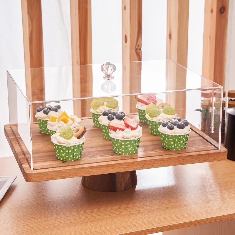 LiTY Large Cake Stand with Lid, 17″ Rectangular Multi-Functional Cake Holder, Acacia Solid Wood 2-in-1 Dessert Table Display Set, Charcuterie Board for Cheese ,Fruit Platter, Acrylic Cake Dome Cover - Image 4