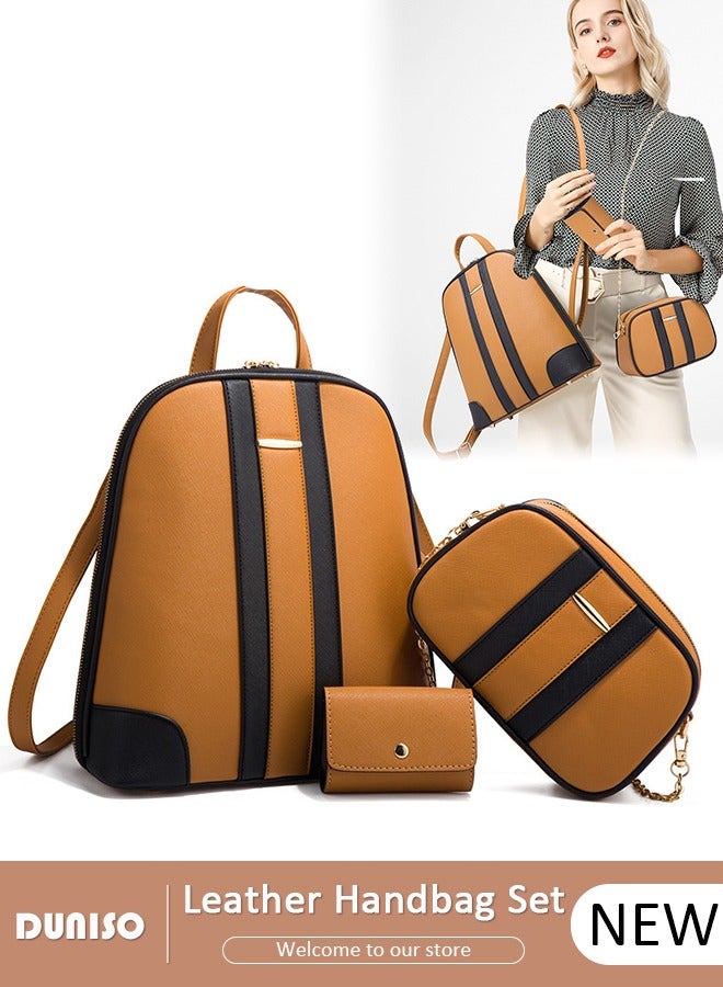 DUNISO 3pcs Women's Travel Backpack Faux Leather Handbag Set For Women Large Capacity Clutch Bag Purse Bag Crossbody Bag Shoulder Bag For Travelling Shopping - Image 1