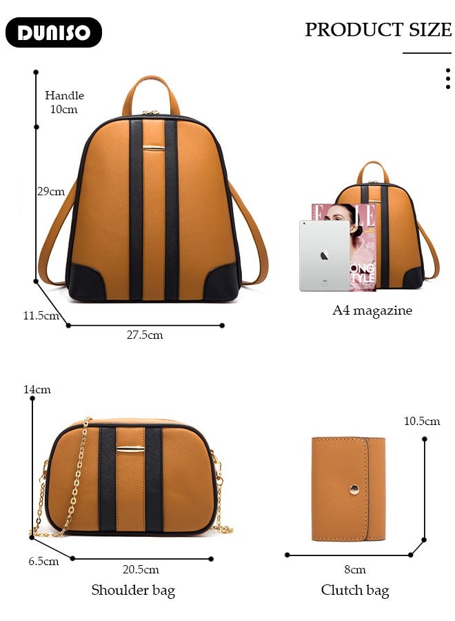 DUNISO 3pcs Women's Travel Backpack Faux Leather Handbag Set For Women Large Capacity Clutch Bag Purse Bag Crossbody Bag Shoulder Bag For Travelling Shopping - Image 2
