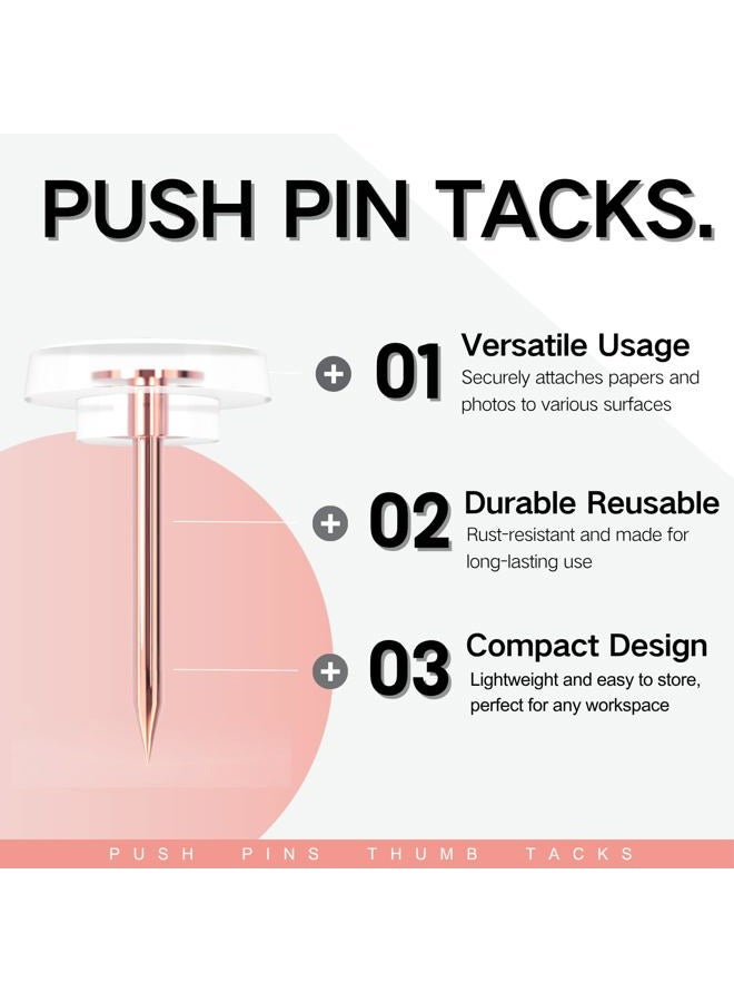 OIAOIW 120 PCS Rose Gold Push Pins for Wall Clear Thumb Tacks for Walls Flat thumbtacks for Bulletin Board Shadow Box Display and Cork Board (Rose Gold) - Image 2