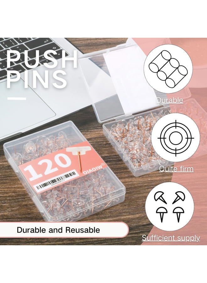 OIAOIW 120 PCS Rose Gold Push Pins for Wall Clear Thumb Tacks for Walls Flat thumbtacks for Bulletin Board Shadow Box Display and Cork Board (Rose Gold) - Image 3