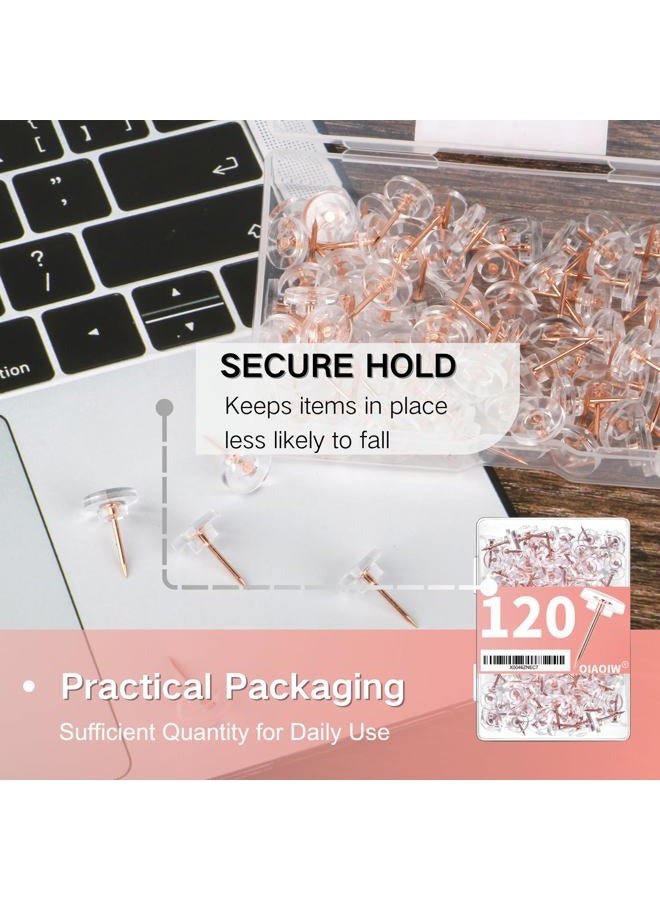 OIAOIW 120 PCS Rose Gold Push Pins for Wall Clear Thumb Tacks for Walls Flat thumbtacks for Bulletin Board Shadow Box Display and Cork Board (Rose Gold) - Image 4