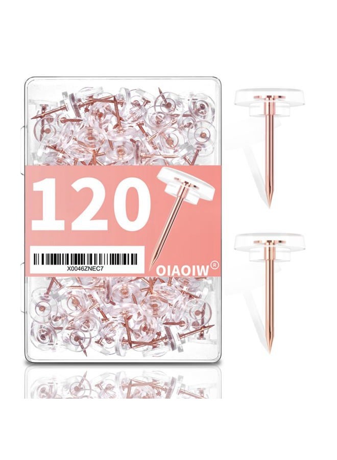 OIAOIW 120 PCS Rose Gold Push Pins for Wall Clear Thumb Tacks for Walls Flat thumbtacks for Bulletin Board Shadow Box Display and Cork Board (Rose Gold) - Image 1