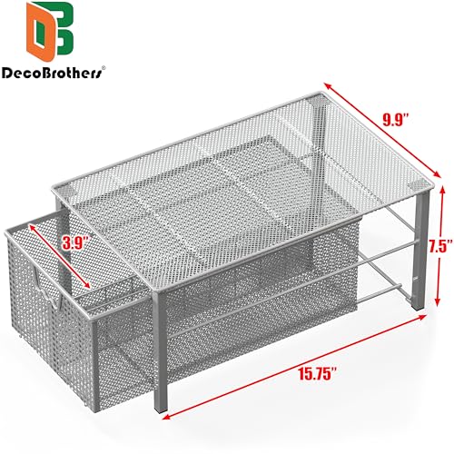 Deco Brothers Stackable Pull Out Cabinet Sliding Basket with Dividers, Large, Silver - Image 3
