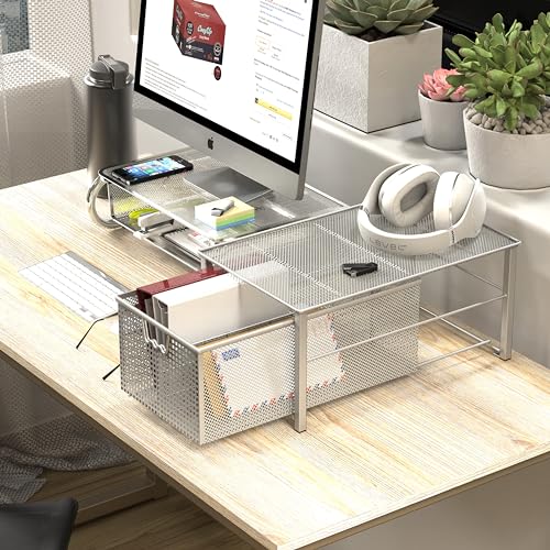 Deco Brothers Stackable Pull Out Cabinet Sliding Basket with Dividers, Large, Silver - Image 5