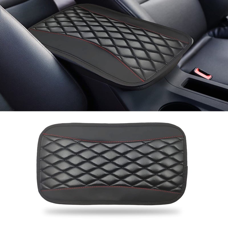 Car Center Console Cushion Pad Accessories Interior Protection Universal Leather Waterproof and Antiscratch Armrest Seat Box Cover Profector for Most CarSUV Vehicle Black