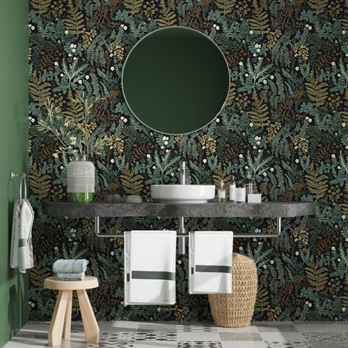 Laatse Black Botanical Peel and Stick Wallpaper, Green Golden Leaf Contact Paper 17.5" x 393.7", Jungle Wall Paper Murals Removable Self Adhesive Waterproof for Room Walls Shelves Cabinet Drawer Table - Image 4