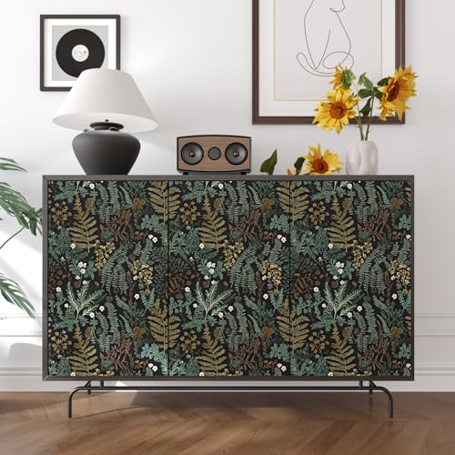 Laatse Black Botanical Peel and Stick Wallpaper, Green Golden Leaf Contact Paper 17.5" x 393.7", Jungle Wall Paper Murals Removable Self Adhesive Waterproof for Room Walls Shelves Cabinet Drawer Table - Image 2