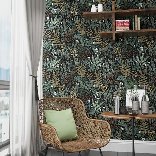 Laatse Black Botanical Peel and Stick Wallpaper, Green Golden Leaf Contact Paper 17.5" x 393.7", Jungle Wall Paper Murals Removable Self Adhesive Waterproof for Room Walls Shelves Cabinet Drawer Table - Image 5