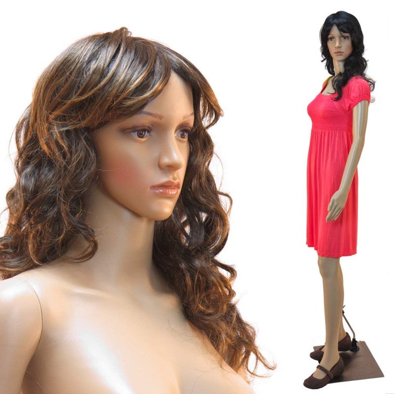 RAVIZAA Plastic Adjustable Detachable Portable Realistic Full Body Adult Female Dummy Mannequin Model Display Head Turns with Metal Base 69 Standing Position with Hair Wig Pack of 1