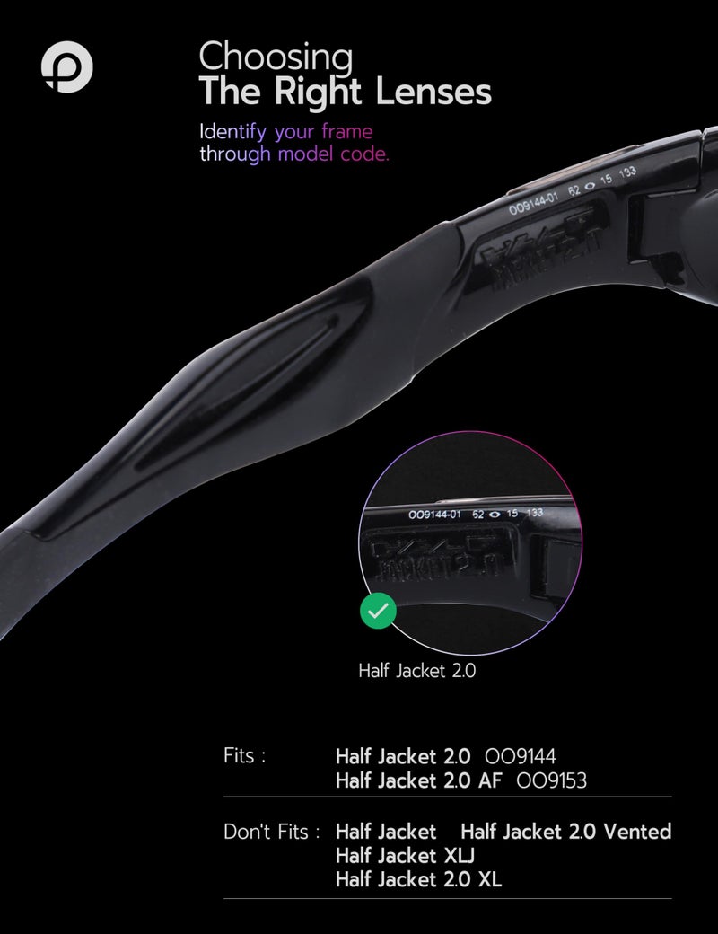 PapaViva Replacement Lenses & Rubber Kits for Oakley Half Jacket 2.0 OO9144 62mm Sunglass Midnight Sun Polarized - Image 2