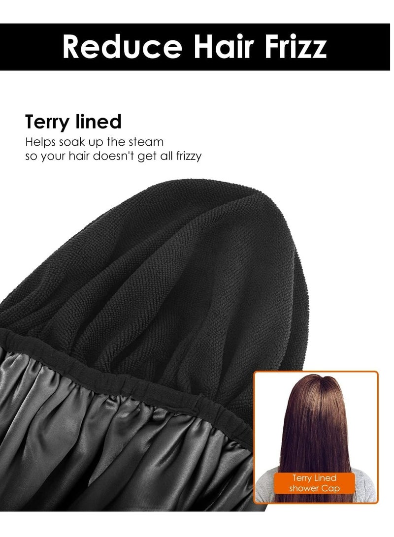Loquat Shower Cap, Extra Large Triple Layer Bathing Cap with Dry Hair Function, Waterproof Long Hair Bath Caps (Black) - Image 5
