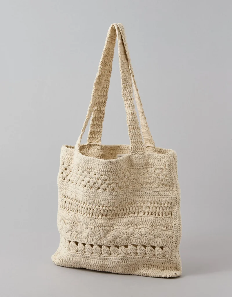 American Eagle AE Crochet Knit Tote Bag