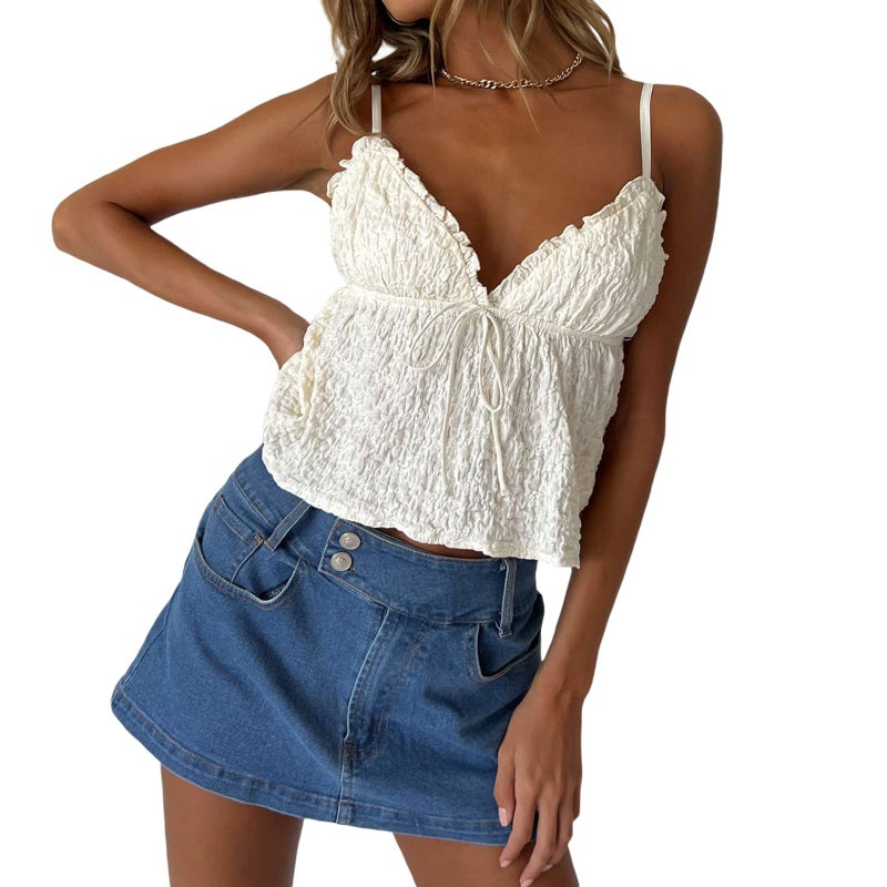 Yojeasrio Women Teens Cute Babydoll Tops Y2k Floral Lace Trim Camisole Ruffle Tank Top Summer Flowy Peplum Top Streetwear - Image 2