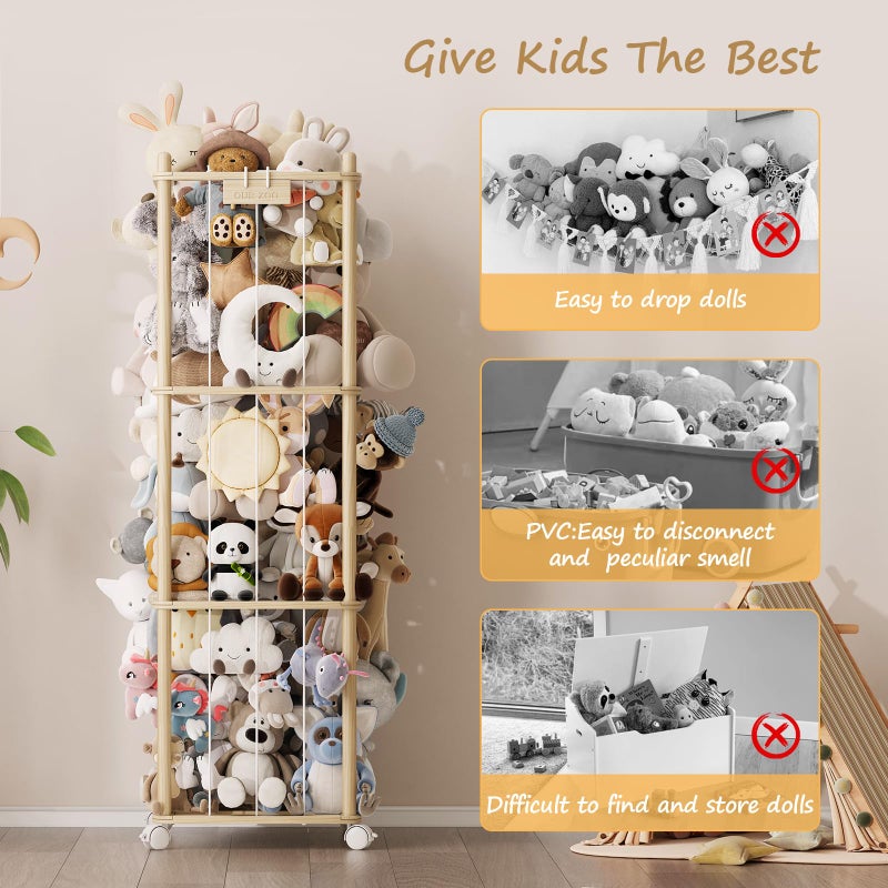 EXPERLAM Stuffed Animal Storage,Wood Stuffed Animal Storage Zoo with Wheels,Vertical Stuffed Animal Holder with Thicker Elastic Band, Toy Storage Organizer Kids for Playroom, Living Room, Nurseryroom, Bedroom - Image 4