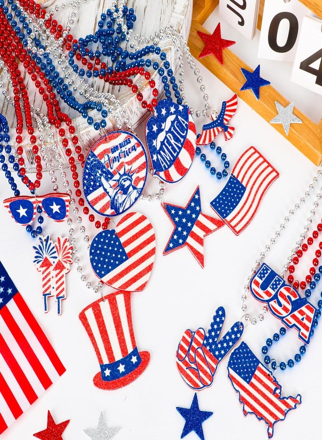 EOBOH 4th of July Necklace, 24PCS Fourth of July Beads, 12 Kinds Independence Day USA Fireworks Shape Red Blue Silver Bead Decor, Patriotic Beads Bulk for Parade Party Celebration - Image 4