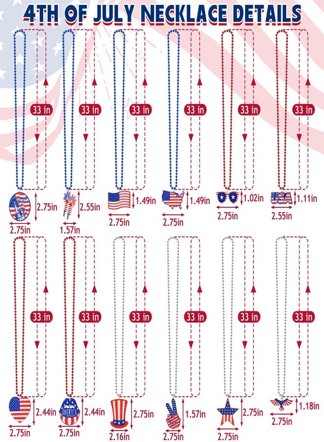 EOBOH 4th of July Necklace, 24PCS Fourth of July Beads, 12 Kinds Independence Day USA Fireworks Shape Red Blue Silver Bead Decor, Patriotic Beads Bulk for Parade Party Celebration - Image 2