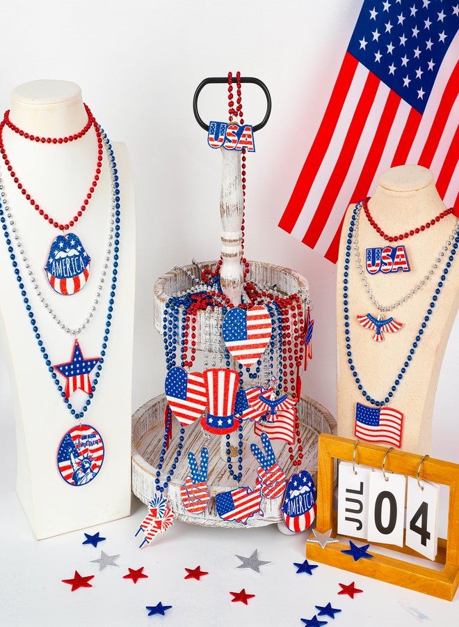 EOBOH 4th of July Necklace, 24PCS Fourth of July Beads, 12 Kinds Independence Day USA Fireworks Shape Red Blue Silver Bead Decor, Patriotic Beads Bulk for Parade Party Celebration - Image 5