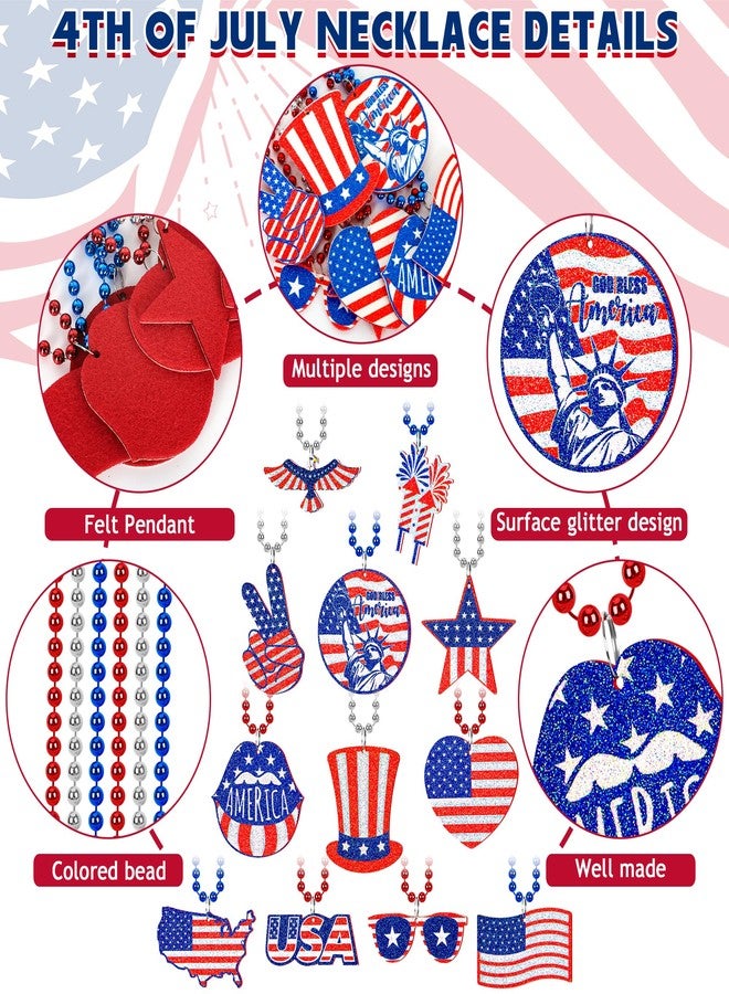 EOBOH 4th of July Necklace, 24PCS Fourth of July Beads, 12 Kinds Independence Day USA Fireworks Shape Red Blue Silver Bead Decor, Patriotic Beads Bulk for Parade Party Celebration - Image 3