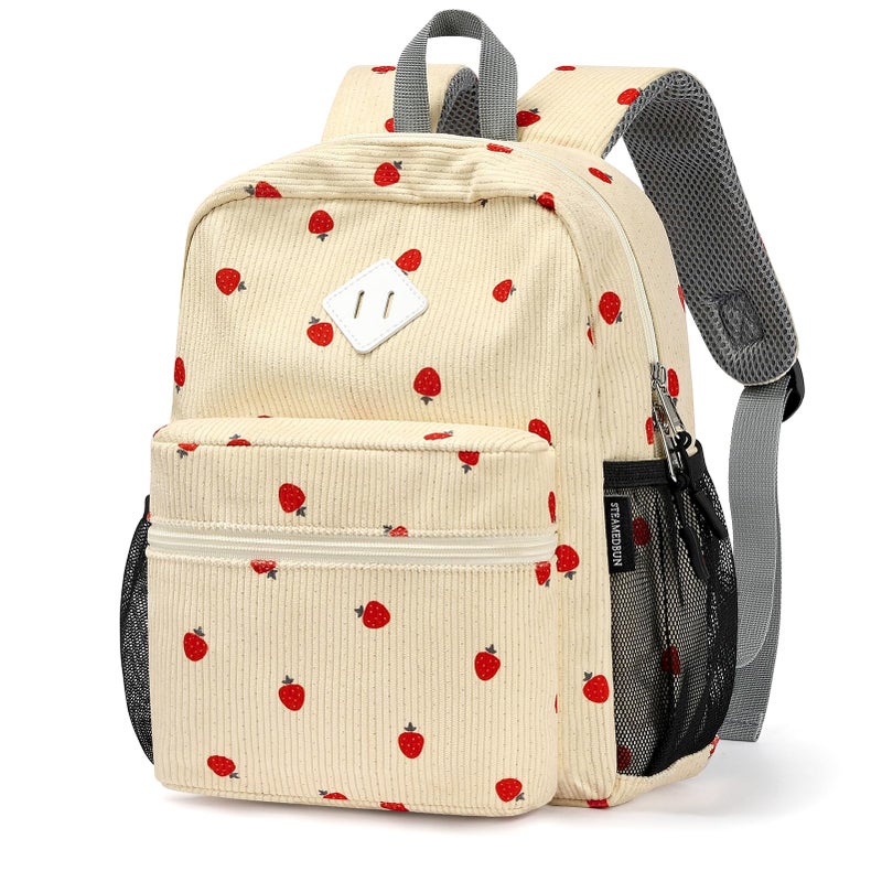 STEAMEDBUN Corduroy Toddler Backpack for Girls Boys 2-4, Kids Preschool Backpack for Kindergarten - Strawberry - Image 1