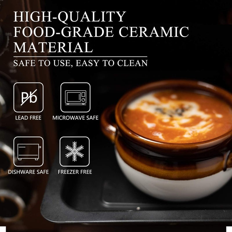 Vumdua French Onion Soup Bowls with Handles 6 Pack Ceramic Soup Crocks Oven Safe for Chilli Cereal Cereal Pot Pies  French onion soup crocks Dishwasher Microwave  Broil Safe 16 oz  - Image 2