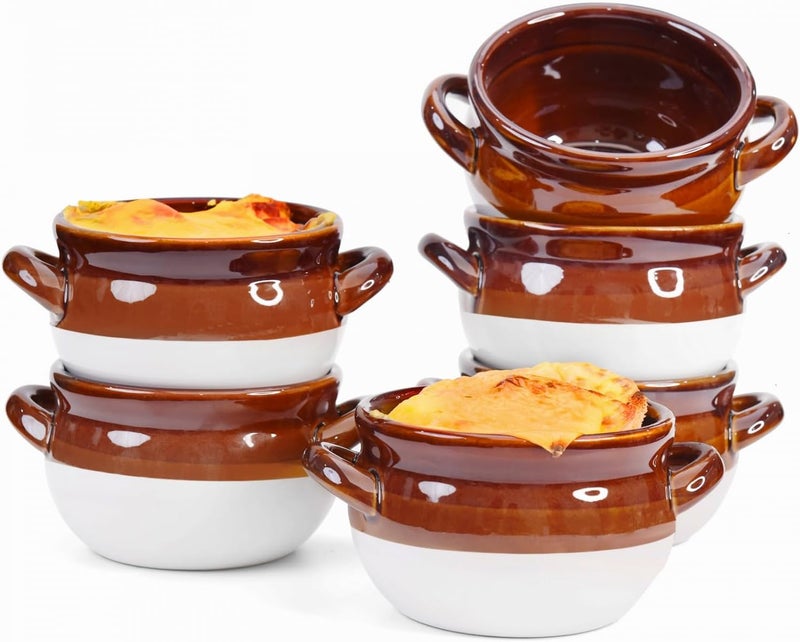 Vumdua French Onion Soup Bowls with Handles 6 Pack Ceramic Soup Crocks Oven Safe for Chilli Cereal Cereal Pot Pies  French onion soup crocks Dishwasher Microwave  Broil Safe 16 oz  - Image 1