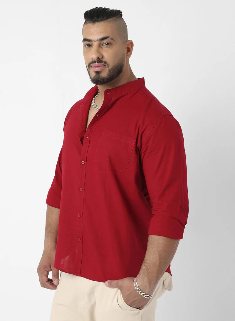 Instafab Plus Instafab Plus Men's Crimson Red Basic Button-Up Shirt For Casual Wear | Mandarin Collar | Long Sleeve | Button Closure | Shirt Crafted With Comfort Fit For Everyday Wear