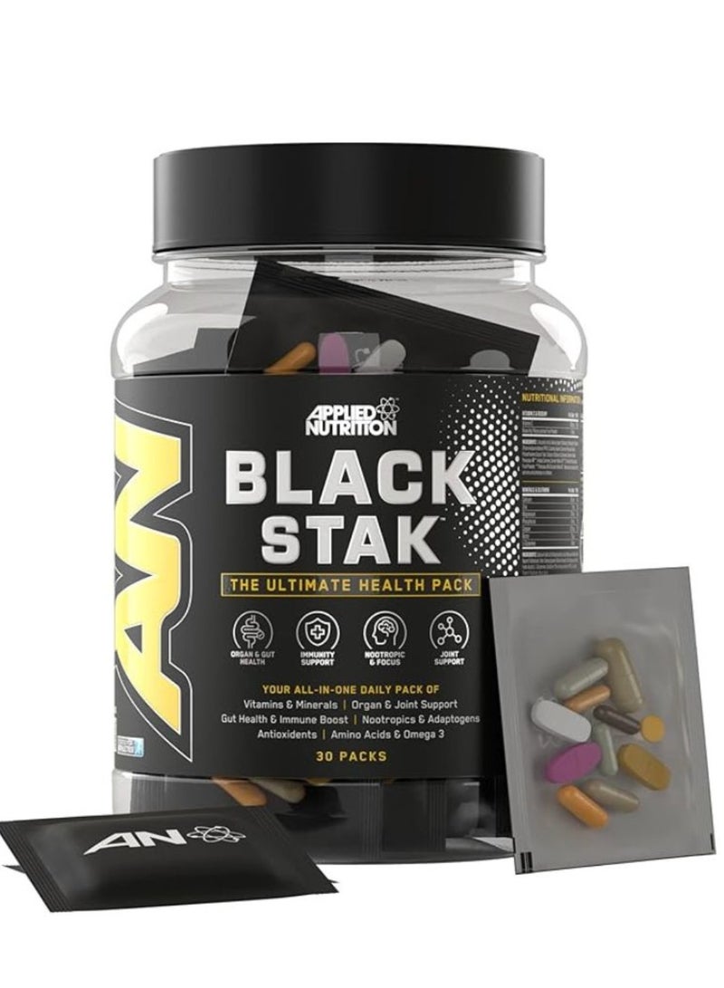 Applied Nutrition Black Stak Ultimate Health – 30 Daily All-in-One Multinutrient Sachets, Vitamins, Minerals, Omega‑3, Nootropics, Antioxidants & Adaptogens