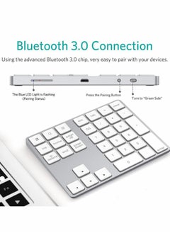 Y&D Bluetooth Number Pad, Rechargeable Wireless Numeric Keypad Slim 34-Keys External Numpad Keyboard Data Entry(Silver)  - Image 2