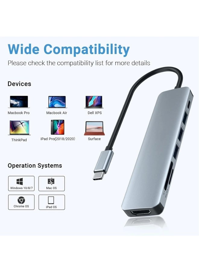 سيتي محول USB C Hub 7 في 1 من CITE من النوع C مع منافذ HDMI3 USB بدقة 4K وقارئ بطاقات SD TF متوافق مع أجهزة MacBook Pro Air والكمبيوتر المحمول وiPhone 15 و16 و17 - Image 4