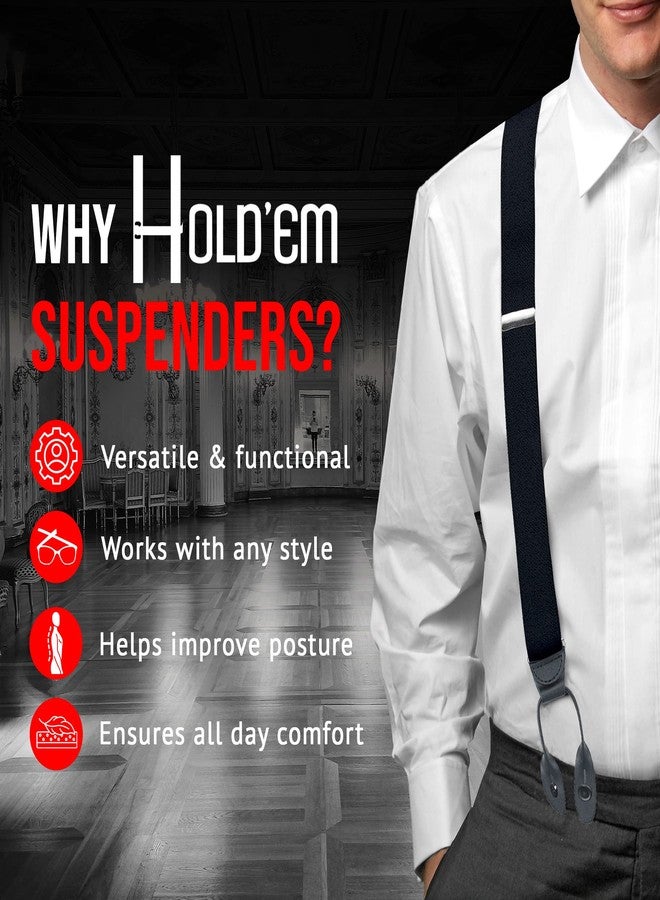 HOLD'EM Tuxedo Suspenders for Men Black Genuine Leather Button End 1.25 Inches Mens Braces Suspenders- Black (Regular 46" Long) - Image 5