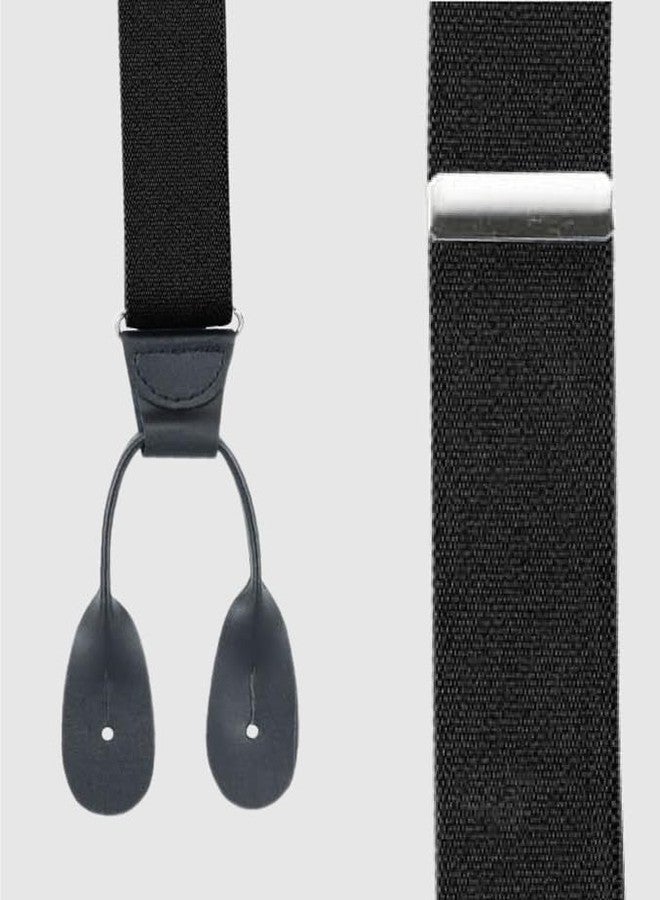 HOLD'EM Tuxedo Suspenders for Men Black Genuine Leather Button End 1.25 Inches Mens Braces Suspenders- Black (Regular 46" Long) - Image 2