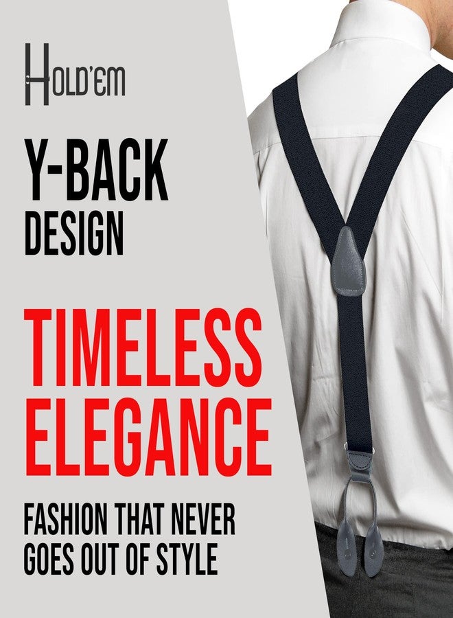HOLD'EM Tuxedo Suspenders for Men Black Genuine Leather Button End 1.25 Inches Mens Braces Suspenders- Black (Regular 46" Long) - Image 3