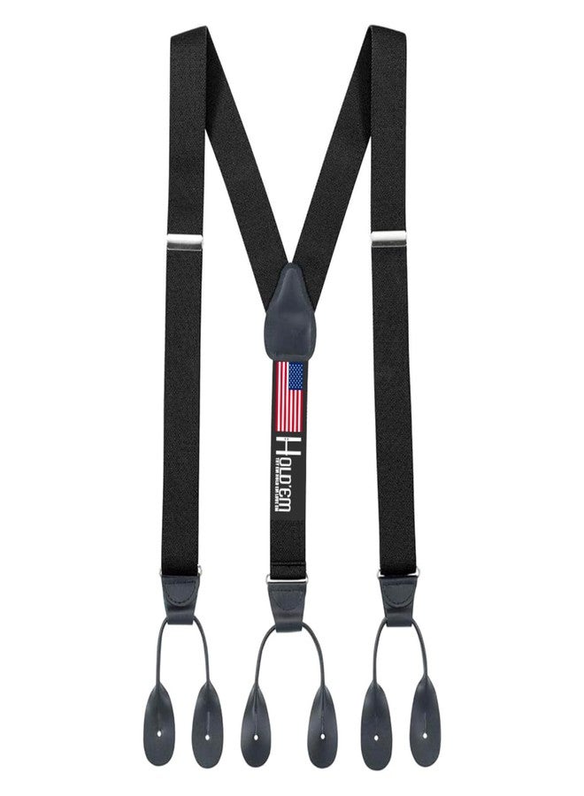 HOLD'EM Tuxedo Suspenders for Men Black Genuine Leather Button End 1.25 Inches Mens Braces Suspenders- Black (Regular 46" Long) - Image 1