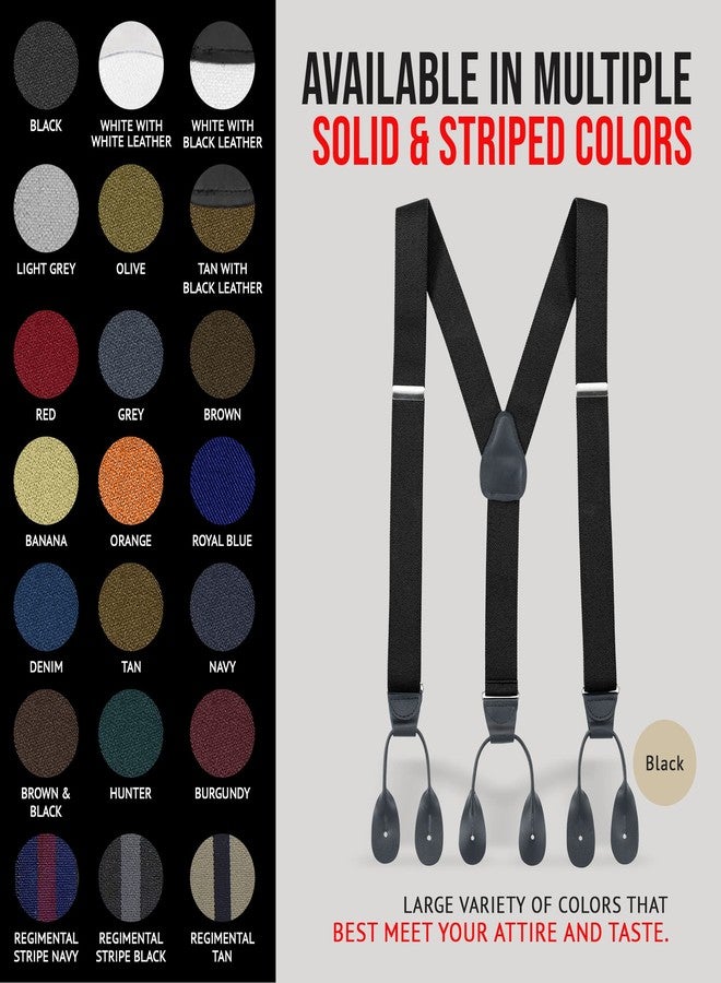 HOLD'EM Tuxedo Suspenders for Men Black Genuine Leather Button End 1.25 Inches Mens Braces Suspenders- Black (Regular 46" Long) - Image 4