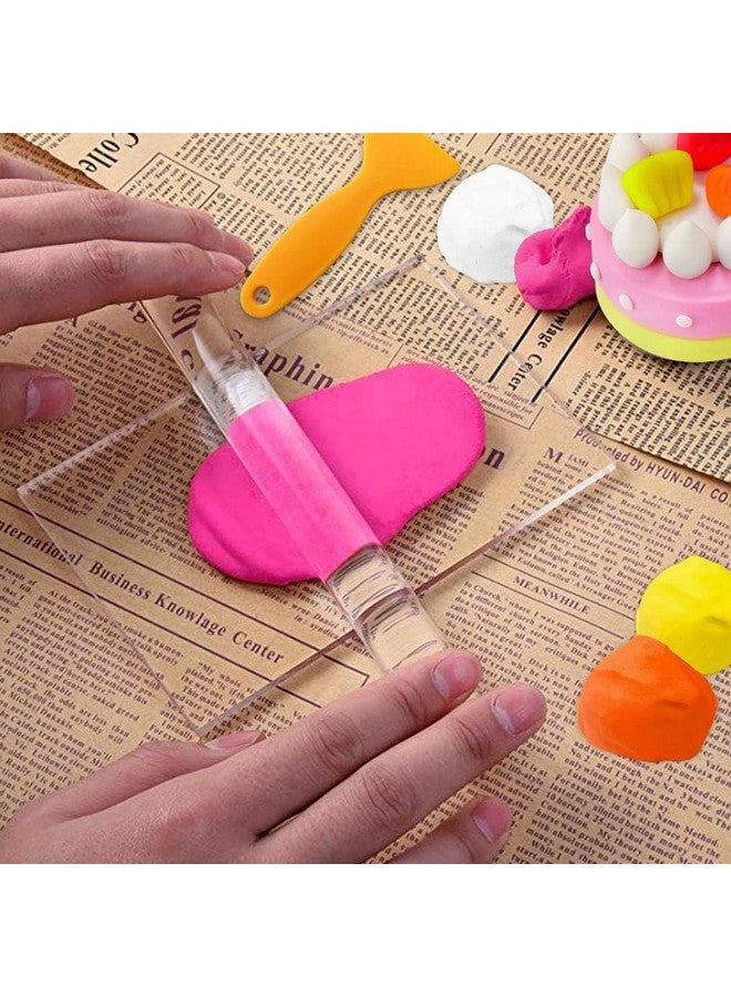 Serplex® 5Pcs Craft Clay Tools Polymer Clay DIY Tool, Acrylic Clay Roller with Acrylic Sheet Backing Board Plastic Scraper Assisted Shovel Rubber Clay Tools Molds for Shaping and Sculpturing Modelling - Image 4