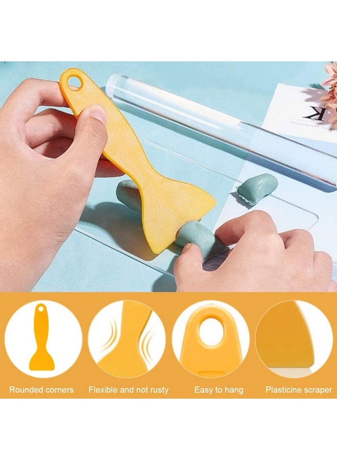 Serplex® 5Pcs Craft Clay Tools Polymer Clay DIY Tool, Acrylic Clay Roller with Acrylic Sheet Backing Board Plastic Scraper Assisted Shovel Rubber Clay Tools Molds for Shaping and Sculpturing Modelling - Image 3
